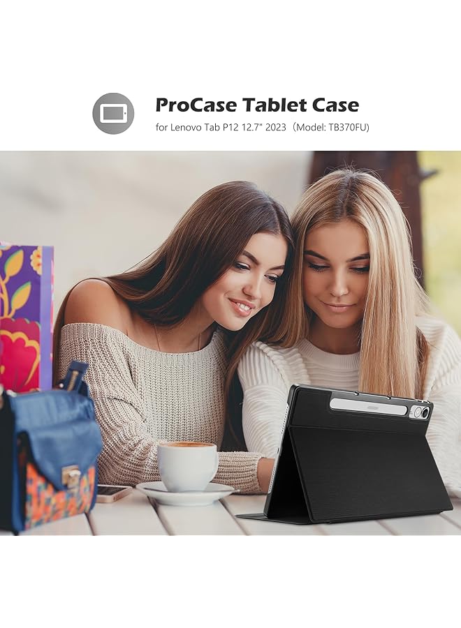 Procases Cover For Lenovo Tab P12 12.7 Inch 2023 Case Tb370Fu With Pen Holder Slim Folio Case Protective Hard Shell Lightweight Stand Smart Cover For 12.7 Inch Lenovo Tab P12 2023 -Black - Image 5