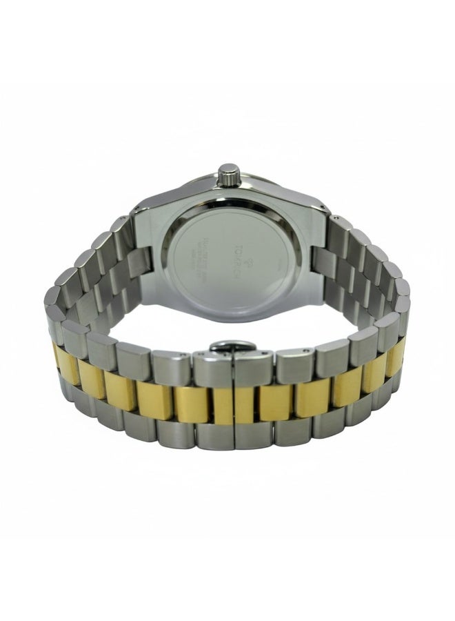 TOMRICH Imperial Men’s Stainless Steel Watch Two Tone Gold Silver Chronograph Style Black Dial Quartz Analog Wrist Watch - Image 5