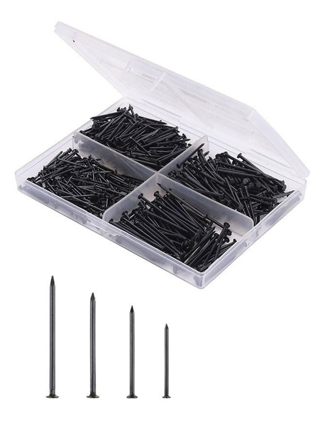 HOOTO 200 pieces of 20/25/30/38mm brick nail kit boxed, including hardware nails, decorative nails, Brad and Picture hanging nails, wooden nails, drywall and pine cement nails (black) - Image 1