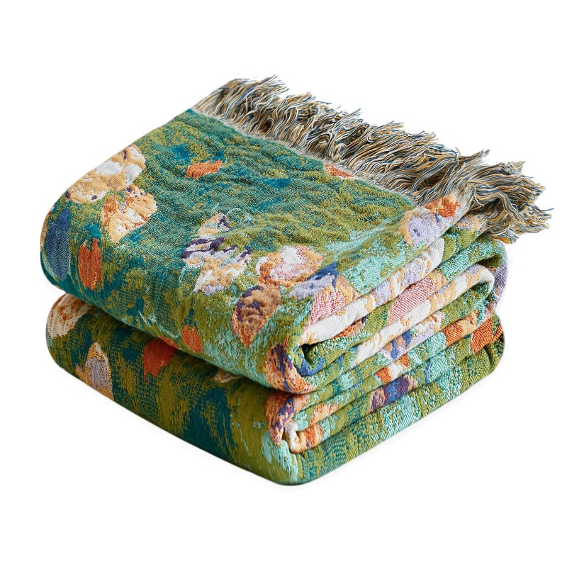 LUTBM Boho Throw Blanket for Bed Cotton Spring Blankets Twin Size for Bedroom Living Room All Season Lightweight Floral Embroidery Reversible Quilt for Couch Sofa Chair 60"x80" Home Decor - Image 1