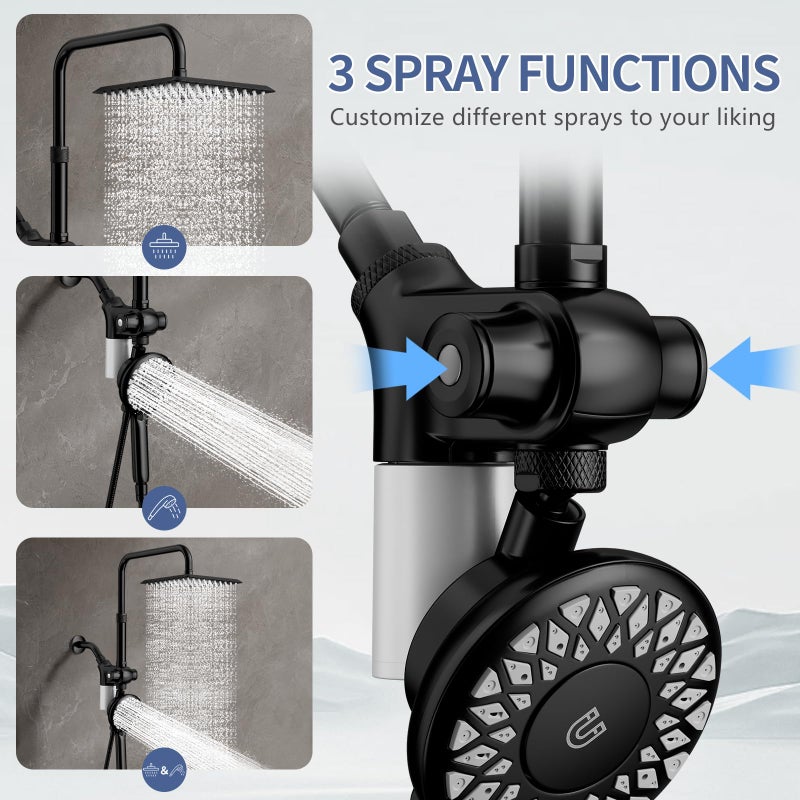 SINGSUO Filtered Rain Shower Head with Handheld Spray Combo, High Pressure Dual Shower Head with Filter for Hard Water, Modern Magnetix Double Shower Head and Handle Set, Adjustable Lift Bar (Black) - Image 5