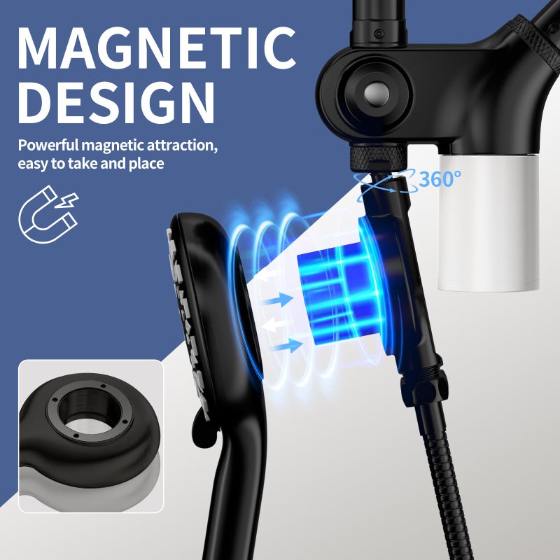 SINGSUO Filtered Rain Shower Head with Handheld Spray Combo, High Pressure Dual Shower Head with Filter for Hard Water, Modern Magnetix Double Shower Head and Handle Set, Adjustable Lift Bar (Black) - Image 2