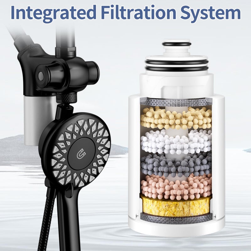 SINGSUO Filtered Rain Shower Head with Handheld Spray Combo, High Pressure Dual Shower Head with Filter for Hard Water, Modern Magnetix Double Shower Head and Handle Set, Adjustable Lift Bar (Black) - Image 3