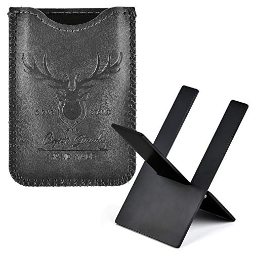 menesia Black Stainless Foldable Cigar Stand Holder with Travel PU Leather CaseLightweight Steel Portable Cigar Cigarette Display Shelf Tray - Image 2