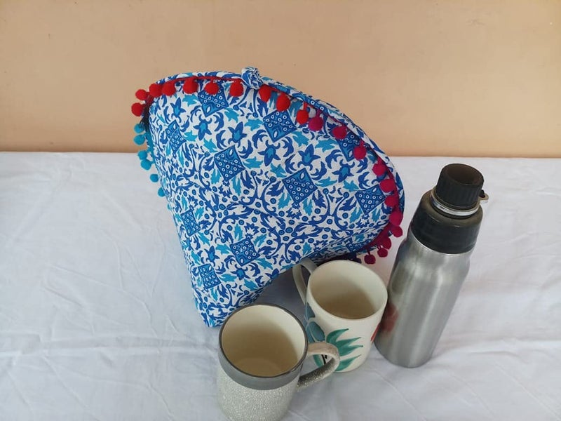 Malan Bai Mandala Tea Cozy Cover White Hand Block Winter Tea Cozy Cotton Tea Kettle Warmer Pot Cover Hot Coffee Cover Handamde Kitchen Décor Brand: Malan Bai (Pattern 34) - Image 1
