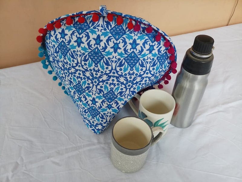 Malan Bai Mandala Tea Cozy Cover White Hand Block Winter Tea Cozy Cotton Tea Kettle Warmer Pot Cover Hot Coffee Cover Handamde Kitchen Décor Brand: Malan Bai (Pattern 34) - Image 2