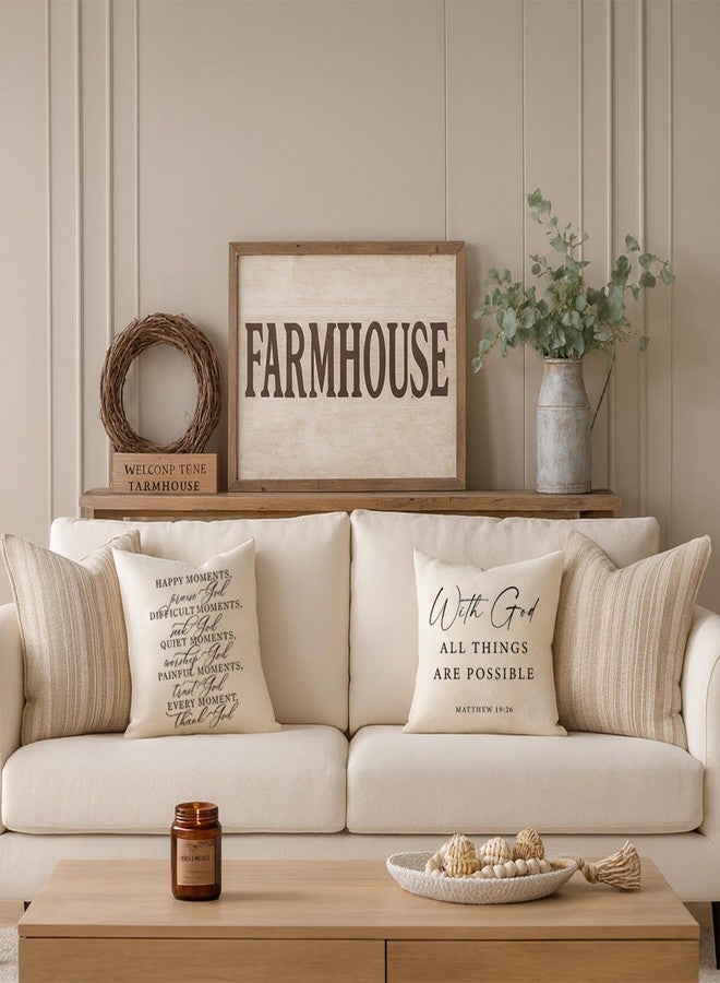 Meekio Set of 4 Christian Pillow Covers 18 x 18 Linen Pillow Covers with Bible Verses, Farmhouse Religious Decor, Christian Gifts - Image 3