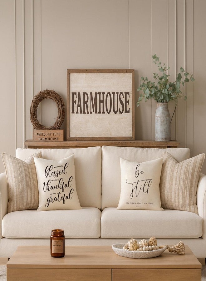 Meekio Set of 4 Christian Pillow Covers 18 x 18 Linen Pillow Covers with Bible Verses, Farmhouse Religious Decor, Christian Gifts - Image 2