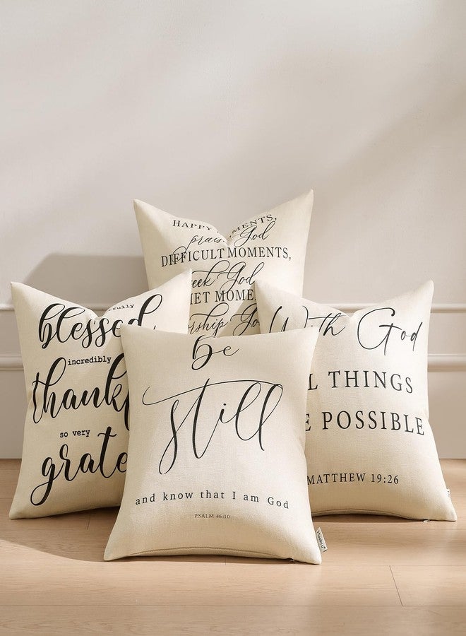 Meekio Set of 4 Christian Pillow Covers 18 x 18 Linen Pillow Covers with Bible Verses, Farmhouse Religious Decor, Christian Gifts - Image 1