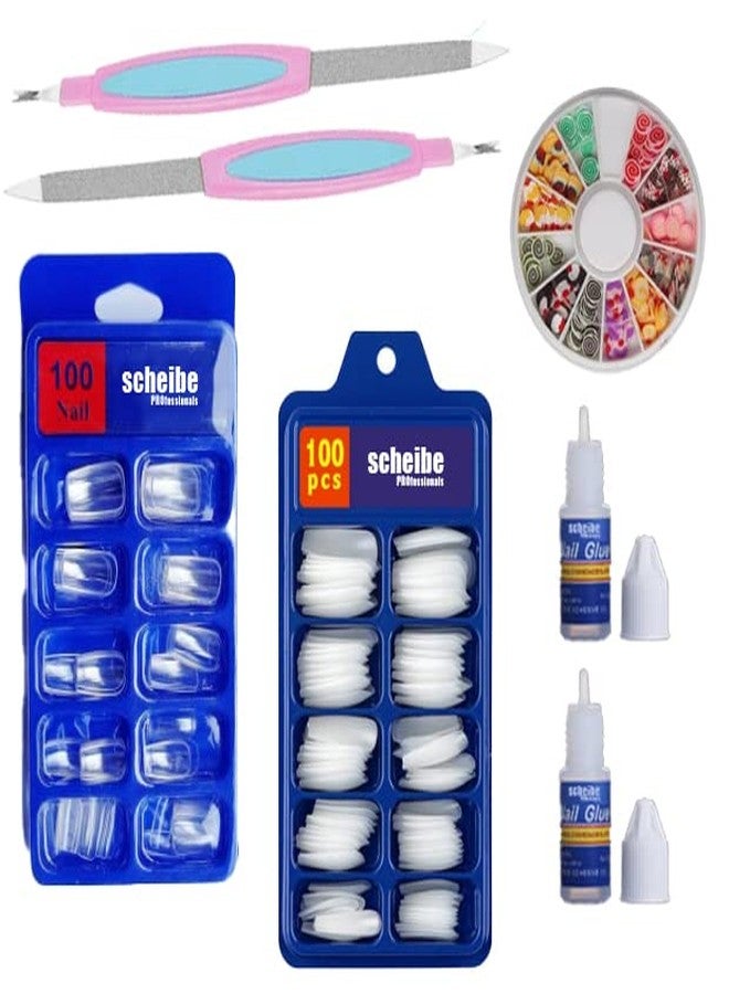Scheibe 100 pcs Transparent Nails, 100 pcs White Nails, 2 pcs Nail Glue, 1 pc Nail Art Wheel and 2 pcs Nail Filer Combo - Image 1