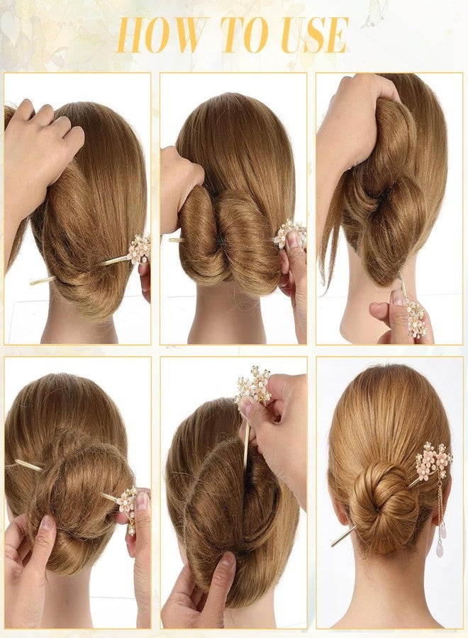 MAYCREATE® 5Pcs Hair Sticks Retro Pearl Flower Jade Hair Pins Vintage Hanfu Asian Bun Stick Metal Tassel Pendants Hair Chopsticks for Women Girls - Image 5