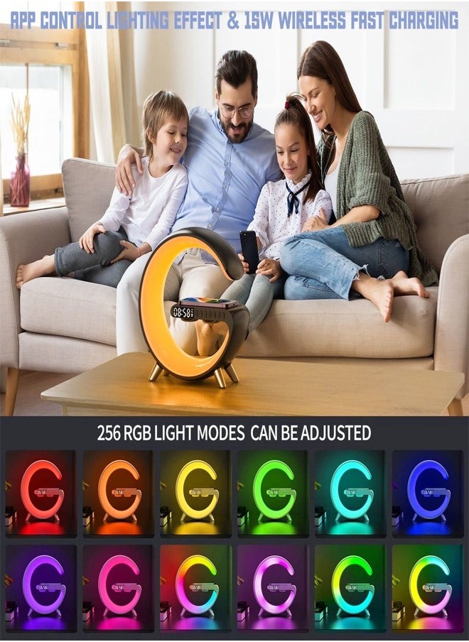 C&C Home - Multifunction Wireless Charger Portable Bluetooth Speaker Alarm Clock Multi Color Intelligent RGB LED with Music Syncing App Control Atmosphere Nightstand Smart Table Lamp for Bedroom - Image 1