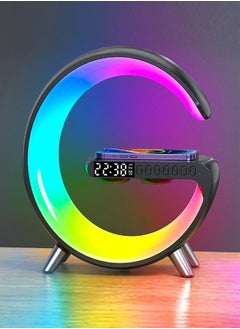Multifunction Wireless Charger Portable Bluetooth Speaker Alarm Clock Multi Color Intelligent RGB LED with Music Syncing App Control Atmosphere Nightstand Smart Table Lamp for Bedroom