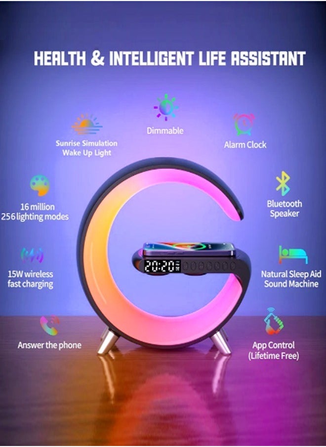 C&C Home - Multifunction Wireless Charger Portable Bluetooth Speaker Alarm Clock Multi Color Intelligent RGB LED with Music Syncing App Control Atmosphere Nightstand Smart Table Lamp for Bedroom - Image 1