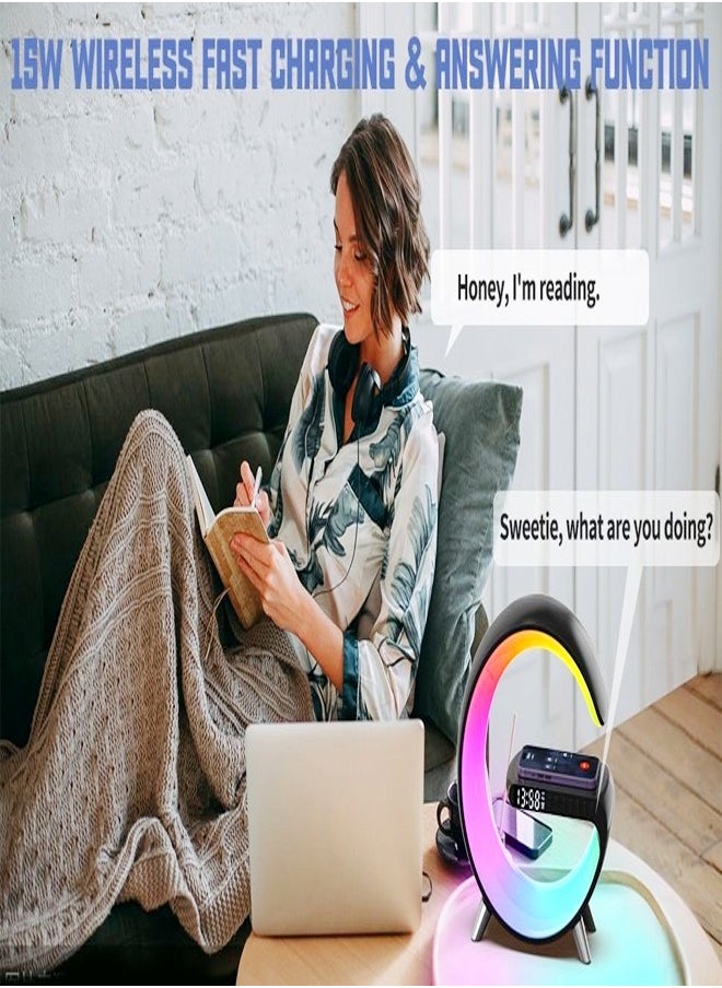 C&C Home - Multifunction Wireless Charger Portable Bluetooth Speaker Alarm Clock Multi Color Intelligent RGB LED with Music Syncing App Control Atmosphere Nightstand Smart Table Lamp for Bedroom - Image 1