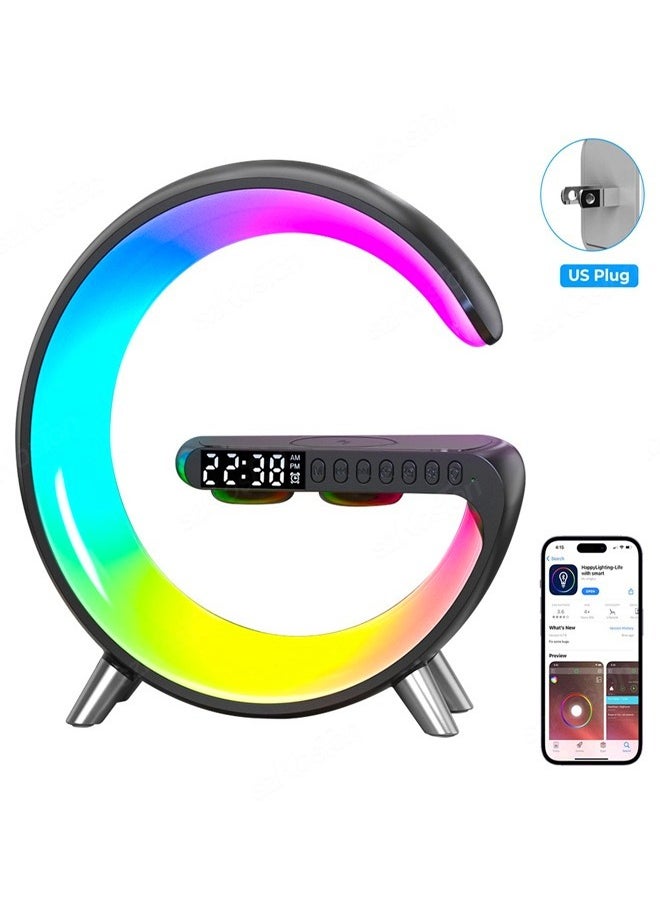 C&C Home - Multifunction Wireless Charger Portable Bluetooth Speaker Alarm Clock Multi Color Intelligent RGB LED with Music Syncing App Control Atmosphere Nightstand Smart Table Lamp for Bedroom - Image 1