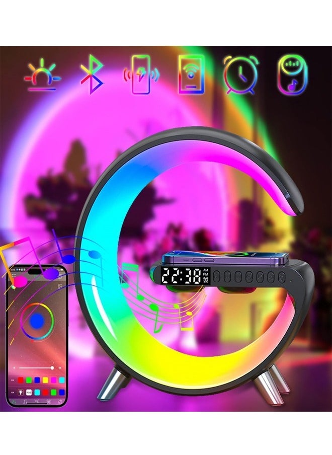 C&C Home - Multifunction Wireless Charger Portable Bluetooth Speaker Alarm Clock Multi Color Intelligent RGB LED with Music Syncing App Control Atmosphere Nightstand Smart Table Lamp for Bedroom - Image 1