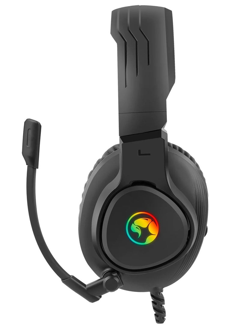 سماعة جيمينج  - موديل – HG8958 – RGB - مزودة ميكروفون متعدد الاتجاهات للاتصال الواضح تمامًا- صوت قوى  -  صوت محيطي استريو مع التحكم في مستوى الصوت في أغطية الأذن -  مبطنة  - اسود - Image 2