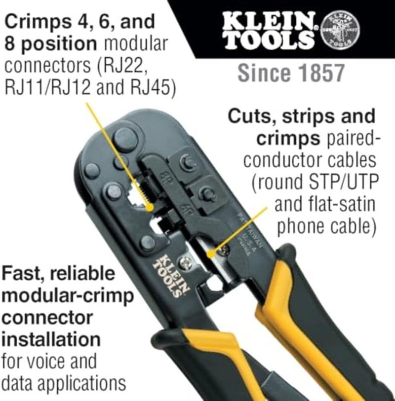 Klein Tools VDV226-011-SEN Ratcheting Modular Crimper/Stripper for Voice and Data Applications - Image 3