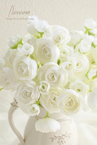 Floroom Ranunculus Artificial Flowers 18 Pcs Ivory Faux Silk Mini Ranunculus Bulk Fake Wedding Filler Flowers for DIY Bouquets, Centerpieces, Bridal Shower Decorations & Arrangements - Image 4