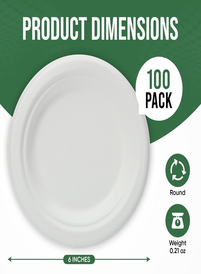 TaidMiao Dessert Plates, 100 Pack Small Paper Plates, Paper Plates 6 Inch - 100% Compostable Plates, Water & Oil Proof Disposable Plates, Microwavable Perfect Paper Plate For Party - White - Image 2