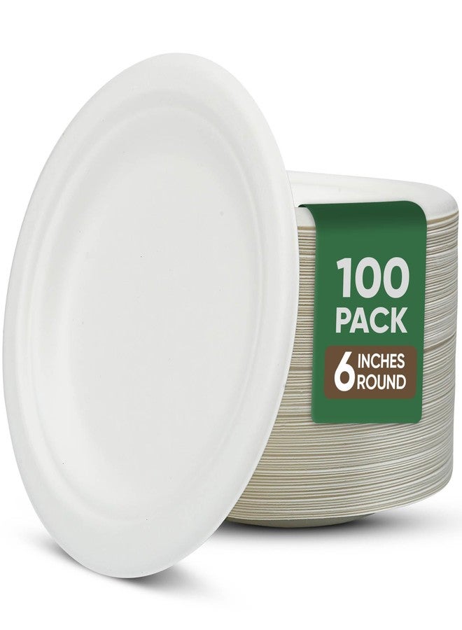 TaidMiao Dessert Plates, 100 Pack Small Paper Plates, Paper Plates 6 Inch - 100% Compostable Plates, Water & Oil Proof Disposable Plates, Microwavable Perfect Paper Plate For Party - White - Image 1