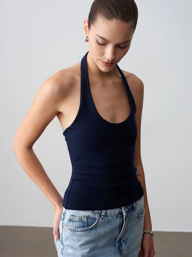 DILVIN Ribbed Halterneck Sleeveless Blouse - Image 3