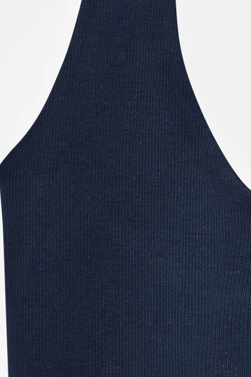 Dilvin Navy Blue DILVIN Ribbed Halterneck Sleeveless Blouse for Women | Best Price UAE