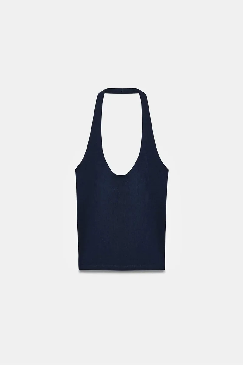 Dilvin Navy Blue DILVIN Ribbed Halterneck Sleeveless Blouse for Women | Best Price UAE