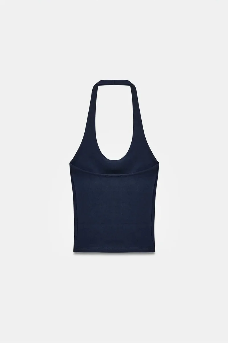 Dilvin Navy Blue DILVIN Ribbed Halterneck Sleeveless Blouse for Women | Best Price UAE