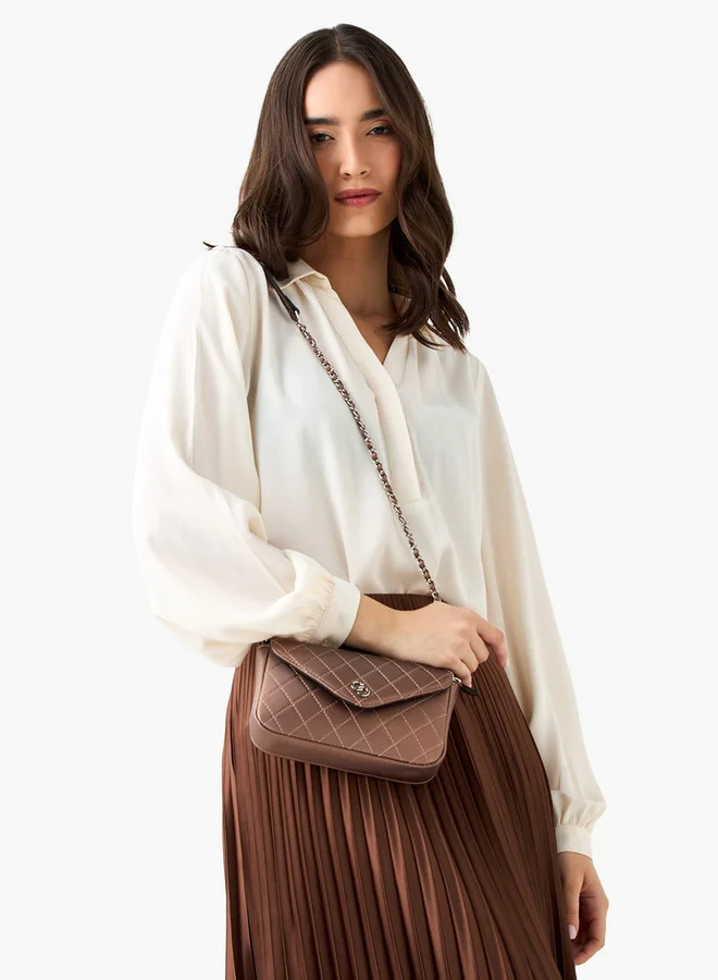 Celeste Quilted Crossbody Bag with Chain Strap and Flap Closure