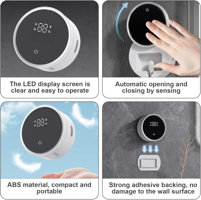 UV Toothbrush Holder White Wall Mounted - Wireless Charging Motion Sensor Smart Toothbrush Sanitizer with 99.9% Germ Elimination for Home Bathroom Travel Hygiene - Image 2