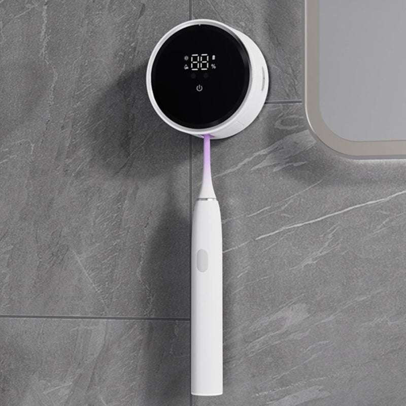 UV Toothbrush Holder White Wall Mounted - Wireless Charging Motion Sensor Smart Toothbrush Sanitizer with 99.9% Germ Elimination for Home Bathroom Travel Hygiene - Image 5