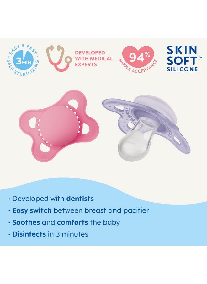 MAM Original Matte Baby Pacifier, Nipple Shape Helps Promote Healthy Oral Development, Sterilizer Case, 2 Pack, 0-6 Months, Girl,2 Count (Pack Of 1)  - Image 2
