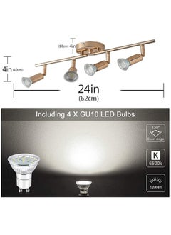 Ganeed Modern 4-Light Spot Lights Led Ceiling Lighting Kit, Track light Spot Ceiling Lights Fixture, LED Track Light with Gold Flexibly Rotatable Light Head for Bedroom Studio,4×GU10 Bulb (Included)  - Image 3