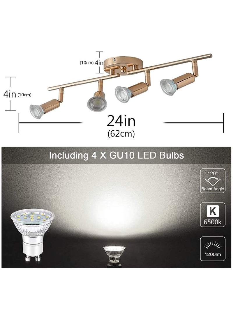 Ganeed - Modern 4-Light Spot Lights Led Ceiling Lighting Kit, Track light Spot Ceiling Lights Fixture, LED Track Light with Gold Flexibly Rotatable Light Head for Bedroom Studio,4×GU10 Bulb (Included) - Image 1