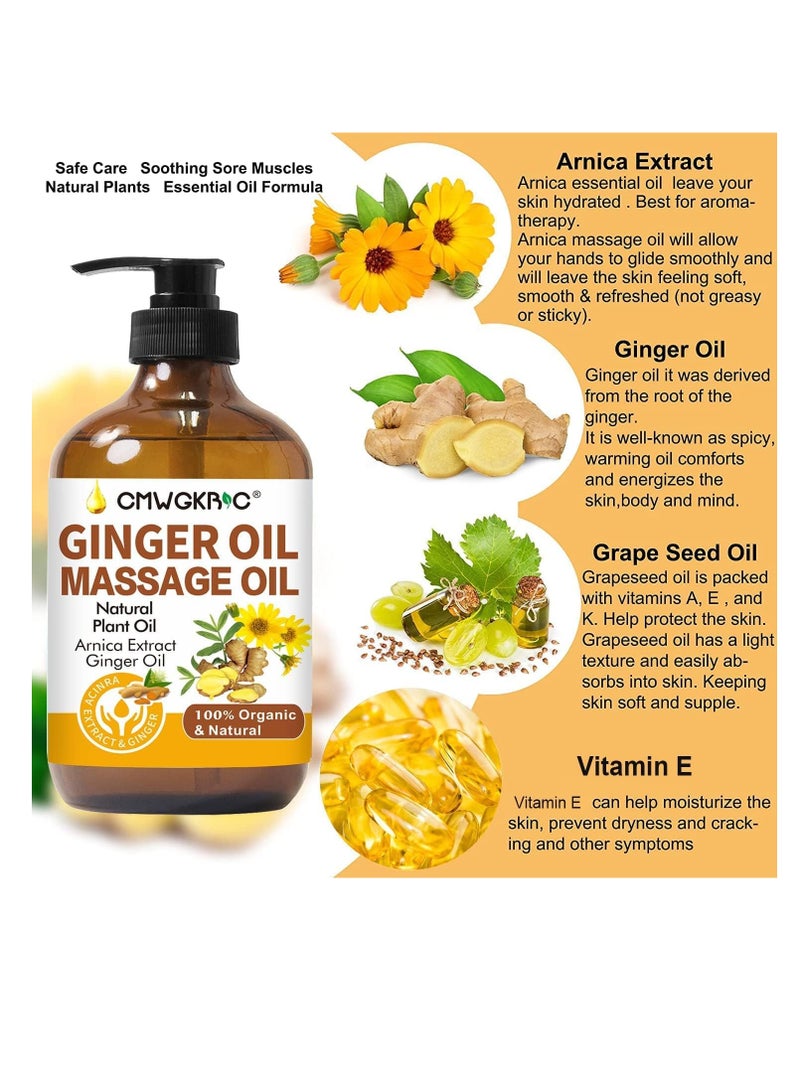 CMWGKBC Ginger Oil,Ginger Massage Oil for Lymphatic Drainage,Arnica Oil,100% Natural Massage Oil with Grape Seed Oil Arnica Extract,Vitamin E Oil and Ginger Oil-Warming and Relaxing - Image 2