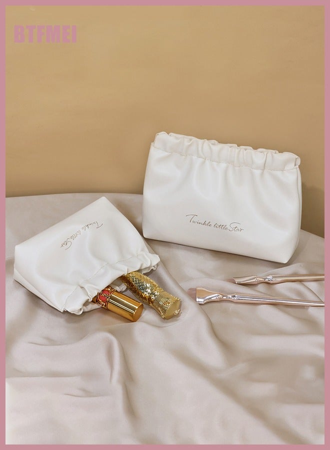 BTFMEI 2 PCS Small Makeup Bag for Purse Waterproof Cosmetic Pouch Mini Cosmetic Bags Portable Makeup Bag Set for Women Coin Purse Organizer for Lipstick Jewelry White - Image 2