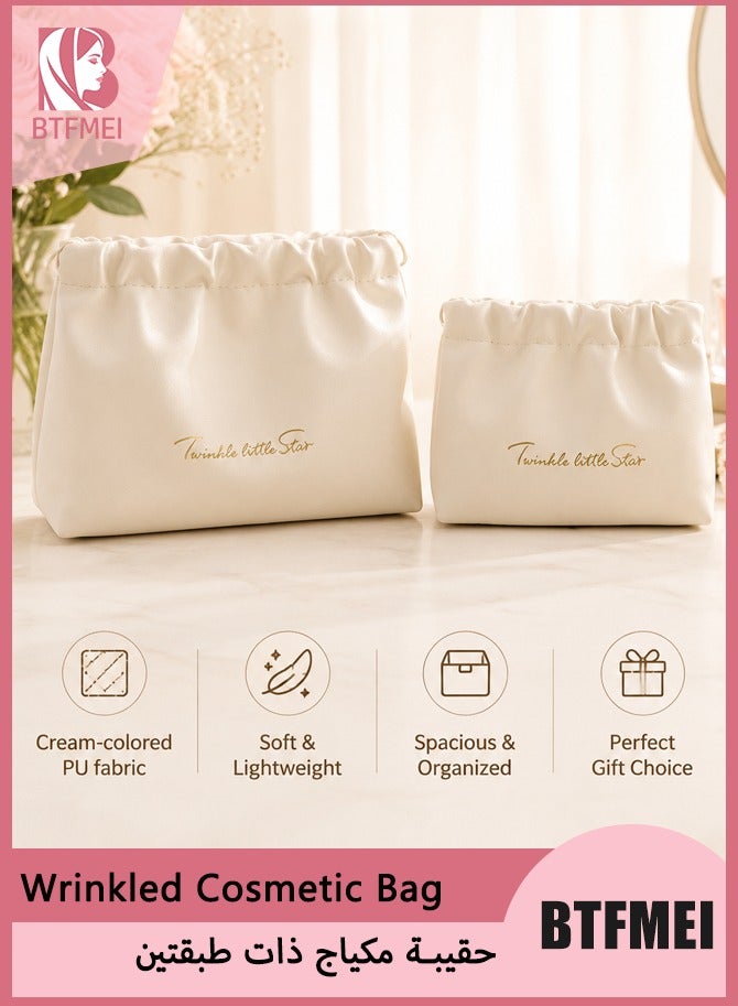 BTFMEI 2 PCS Small Makeup Bag for Purse Waterproof Cosmetic Pouch Mini Cosmetic Bags Portable Makeup Bag Set for Women Coin Purse Organizer for Lipstick Jewelry White - Image 1