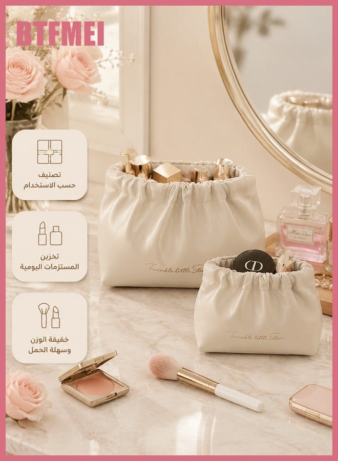 BTFMEI 2 PCS Small Makeup Bag for Purse Waterproof Cosmetic Pouch Mini Cosmetic Bags Portable Makeup Bag Set for Women Coin Purse Organizer for Lipstick Jewelry White - Image 2