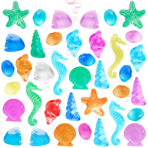 HAPTIME 100 Pcs Sensory Bin Filler, Diving Gem Pool Toys for Kids, Plastic Seashells Under The Sea, Little Mermaid Table Decorations, Sea Shells for Crafting, Vase Filler - Image 1