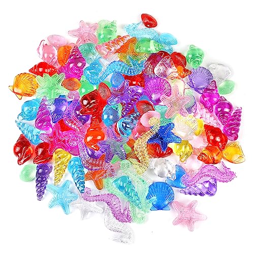 HAPTIME 100 Pcs Sensory Bin Filler, Diving Gem Pool Toys for Kids, Plastic Seashells Under The Sea, Little Mermaid Table Decorations, Sea Shells for Crafting, Vase Filler - Image 2