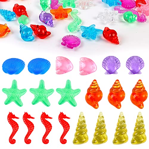 HAPTIME 100 Pcs Sensory Bin Filler, Diving Gem Pool Toys for Kids, Plastic Seashells Under The Sea, Little Mermaid Table Decorations, Sea Shells for Crafting, Vase Filler - Image 3
