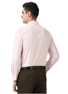 Peter England Peter England Men's Slim Fit Full Sleeve Pin-Striped Formal Shirt | Cotton-Rich | Wonder Fabric | Pin Point Oxford Pink  - Image 3
