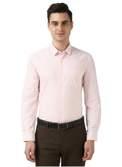 Peter England Peter England Men's Slim Fit Full Sleeve Pin-Striped Formal Shirt | Cotton-Rich | Wonder Fabric | Pin Point Oxford Pink  - Image 1