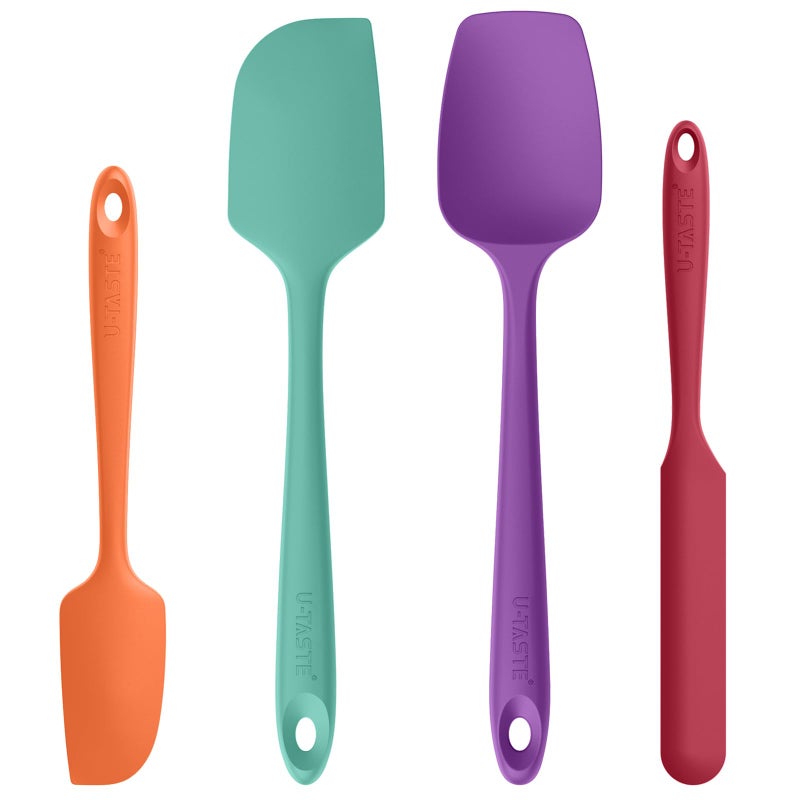 U-Taste Heat Resistant Silicone Spatula - 600ÂºF Hot-Proof Food Grade Kitchen Baking Bowl Scraper, Flexible and Sturdy Rubber Cooking Utensil for Mixing Scraping in NonStick Cookware (4 Pcs, Colorful) - Image 1