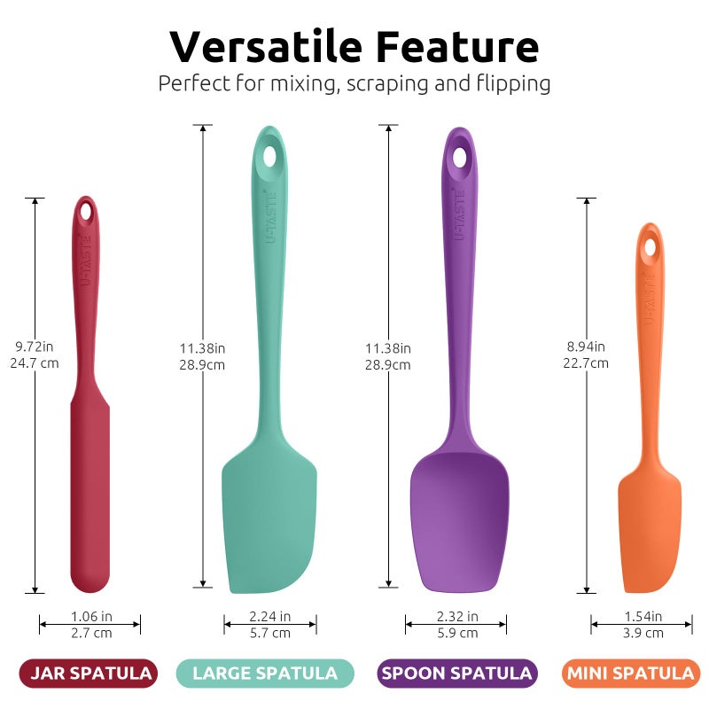 U-Taste Heat Resistant Silicone Spatula - 600ÂºF Hot-Proof Food Grade Kitchen Baking Bowl Scraper, Flexible and Sturdy Rubber Cooking Utensil for Mixing Scraping in NonStick Cookware (4 Pcs, Colorful) - Image 2