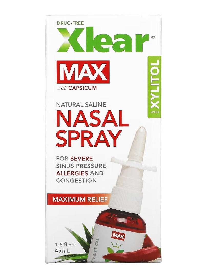 Xlear Max Natural Saline Nasal Spray with Xylitol Maximum Relief 45 Ml - Image 1