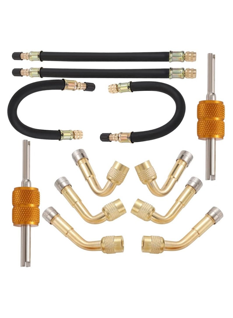 Valve Stem Extension 4PCS 8.27 Inches Dually Extenders 2PCS Core Removal Tool 6 Pieces 45 90 135 Degree Brass Adaptor - Image 1