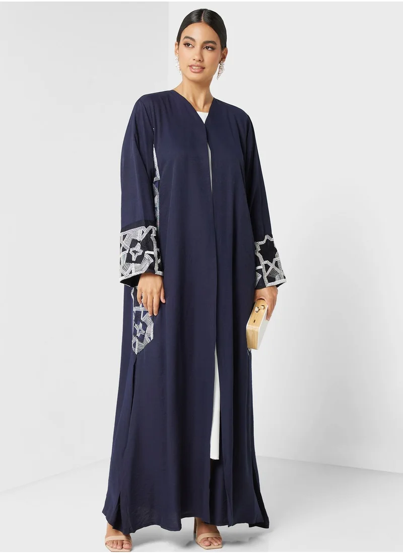 hayas closet Embroidered Front Open Abaya